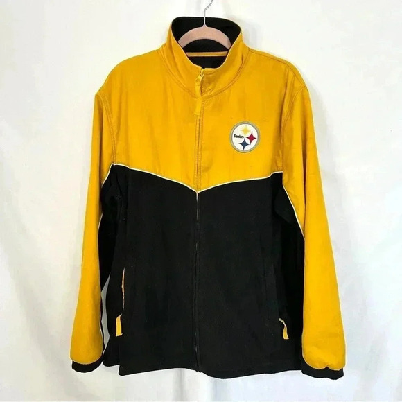 Pittsburgh Steelers Windbreaker Zip Up‎ Fleece Lining Mens Size Large Two Tone - Picture 1 of 16
